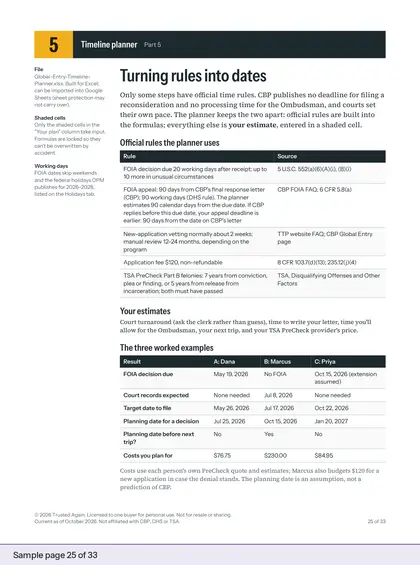 Sample page 25 of 33: Part 5: Timeline planner. Opens a larger view.